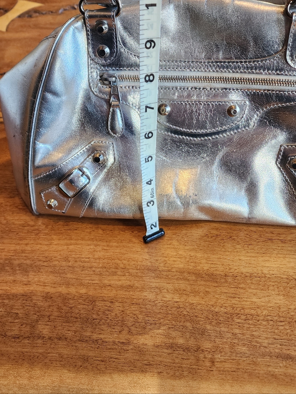 Balenciaga Metallic Silver Satchel City Bowling Bag With Braided Handles - Picture 15 of 16